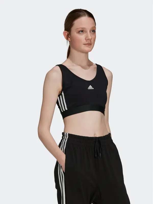 Adidas adidas Tehnička majica Essentials 3-Stripes Crop Top With Removable Pads GS1343 Crna