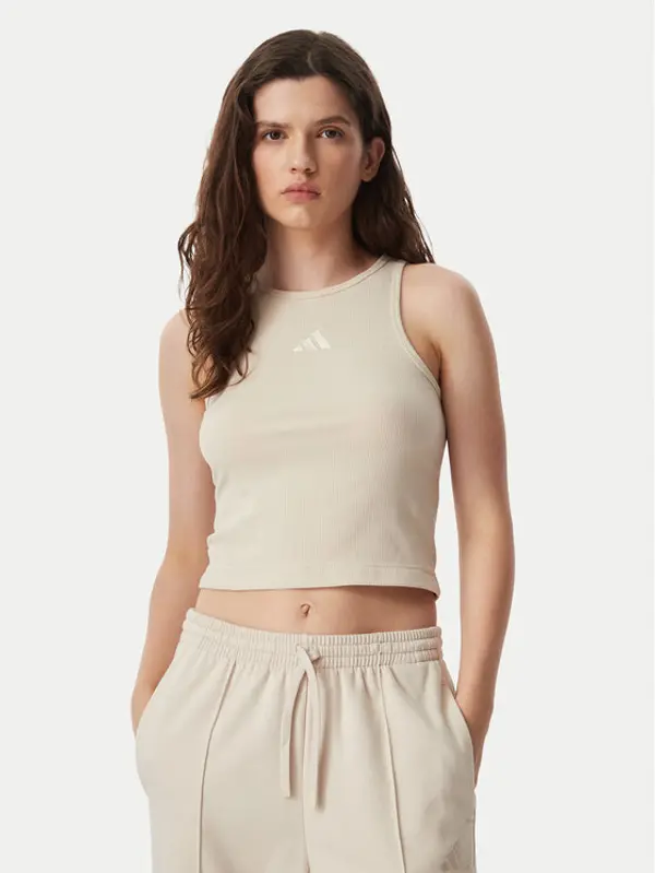 Adidas adidas Top Kit Small Logo Rib Tank KS7834 Krem Slim Fit