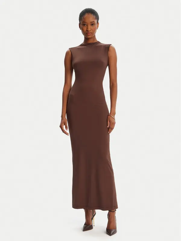 bardot Bardot Koktel haljina Veneda High Neck 59948DB Smeđa Slim Fit