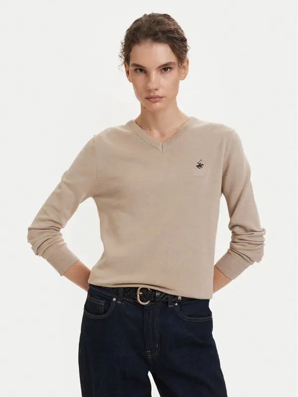 Beverly Hills Polo Club Beverly Hills Polo Club Džemper P-SS26W-M536563 Bež Regular Fit