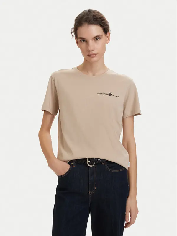Beverly Hills Polo Club Beverly Hills Polo Club T-shirt P-SS26W-TS085 Bež Regular Fit