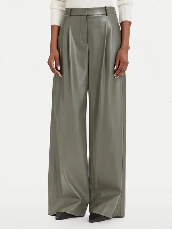 Boss BOSS Kožne hlače Tiana4-M 50564757 Tamno zelena Wide Leg
