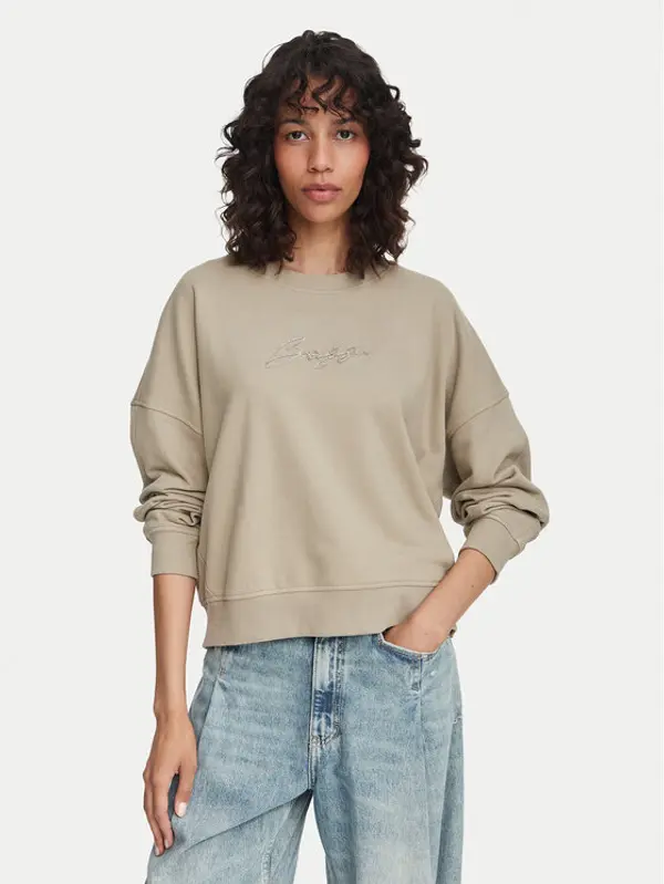 Boss BOSS Majica dugih rukava C_Ever_5 50565446 Tamno bež Oversize