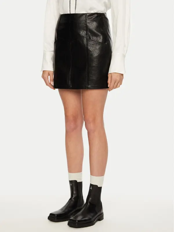 Brave Soul Brave Soul Suknja od imitacije kože LSKJ-272TIABLK Crna Regular Fit
