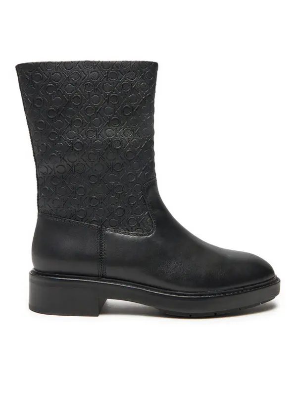 Calvin Klein Calvin Klein Čizme Flat Ankle Boot Mono Mix HW0HW02195 Crna