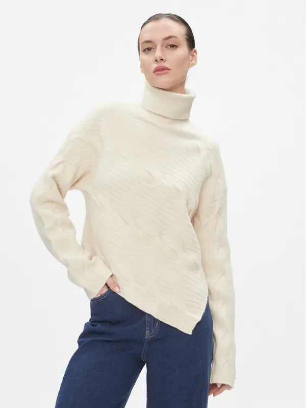 Calvin Klein Calvin Klein Džemper Asymetric Modern Cable Sweater K20K206016 Bež Regular Fit