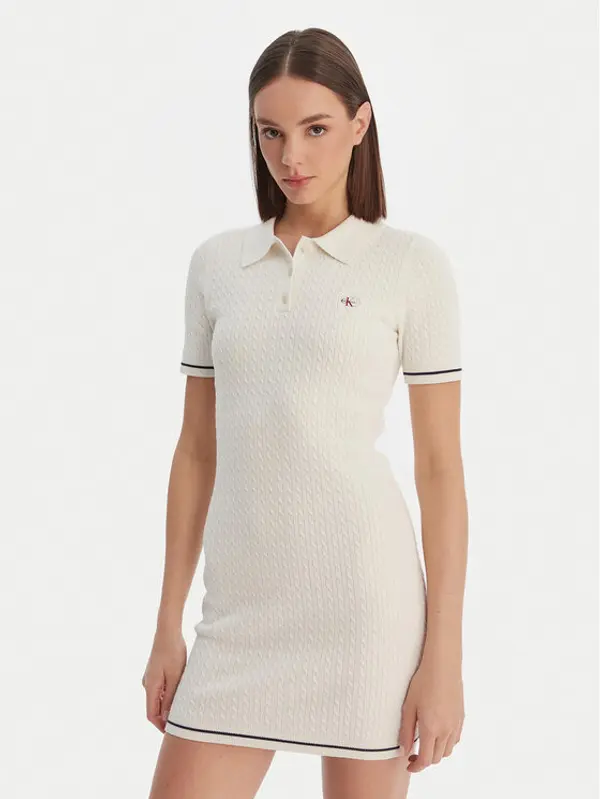 Calvin Klein Calvin Klein Haljina za svaki dan Microcable LV047F323G Bež Slim Fit