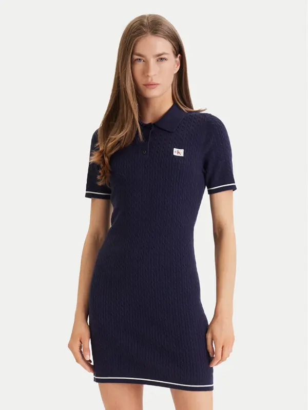 Calvin Klein Calvin Klein Haljina za svaki dan Microcable LV047F323G Tamnoplava Slim Fit