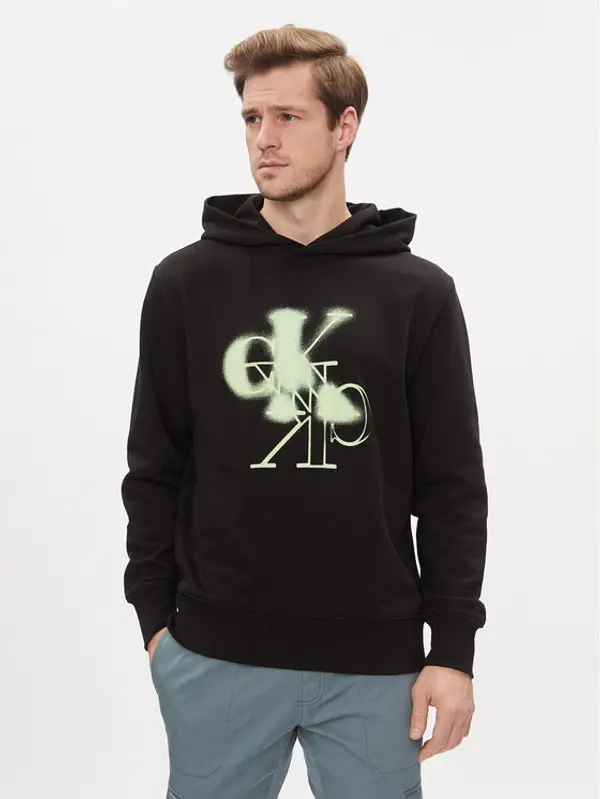 Calvin Klein Jeans Calvin Klein Jeans Majica dugih rukava Mirrored Ck Logo Hoodie J30J324630 Crna Regular Fit