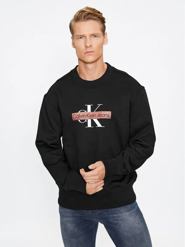 Calvin Klein Jeans Calvin Klein Jeans Majica dugih rukava Monologo Stencil J30J324113 Crna Relaxed Fit