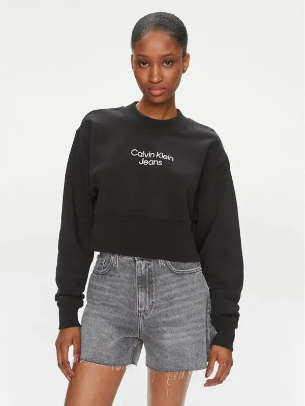 Calvin Klein Jeans Calvin Klein Jeans Majica dugih rukava Stacked Institutional J20J221466 Crna Regular Fit