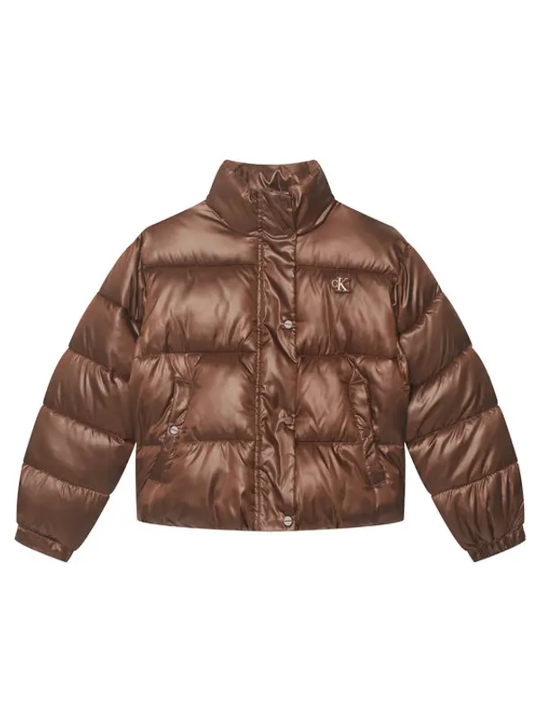 Calvin Klein Jeans Calvin Klein Jeans Prijelazna jakna Minime Shiny Short Puffer LVCKTJM01G Smeđa Regular Fit