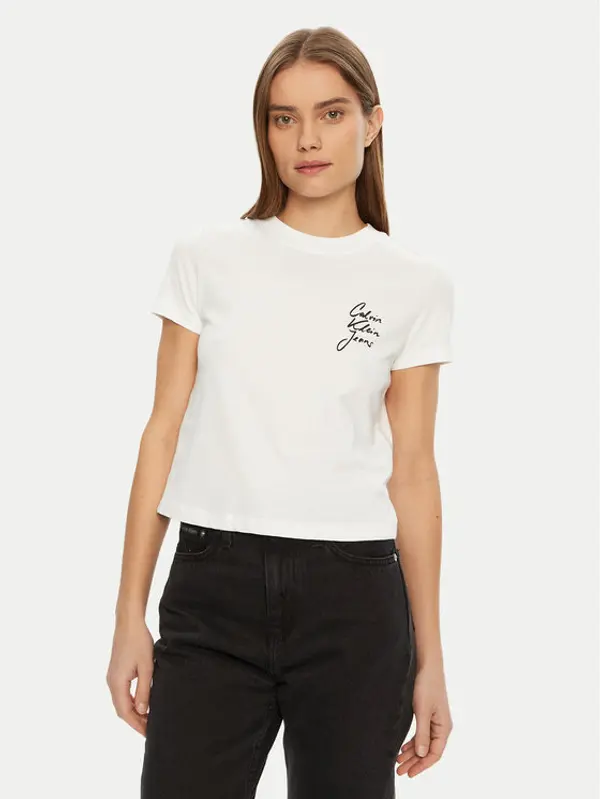 Calvin Klein Jeans Calvin Klein Jeans T-shirt Script Institutional J20J224984 Bijela Slim Fit