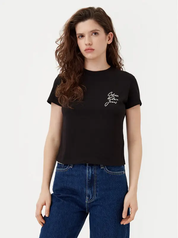 Calvin Klein Jeans Calvin Klein Jeans T-shirt Script Institutional J20J224984 Crna Slim Fit