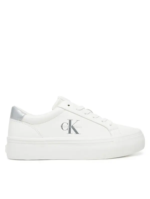 Calvin Klein Jeans Calvin Klein Jeans Tenisice Vulc Flatf Lth Silver Logo Tag YW0YW01877 Bijela