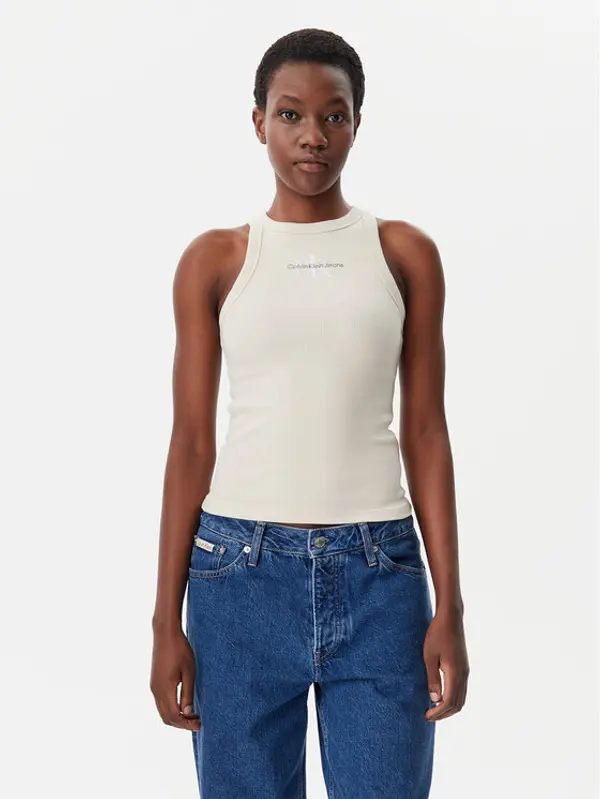 Calvin Klein Jeans Calvin Klein Jeans Top Monologo J20J225301 Bež Slim Fit