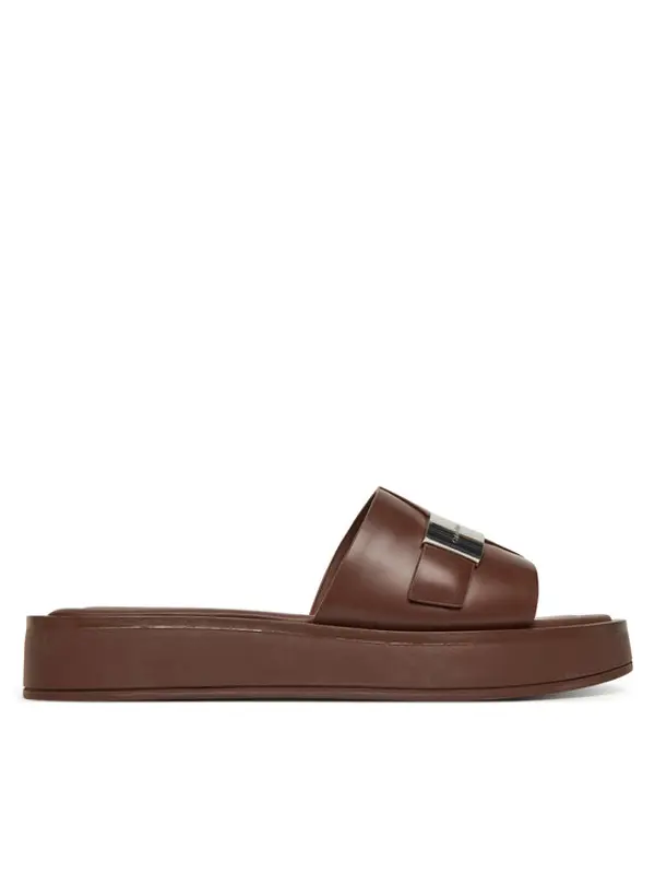 Calvin Klein Calvin Klein Natikače Flatform Slide W/Ck Hw - Lth HW0HW02368 Smeđa