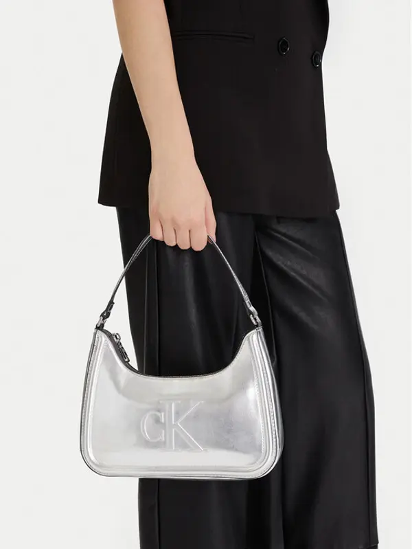 Calvin Klein Calvin Klein Torbica Bold Ck Metallic Shoulder Bag LV04F3332G Srebrna