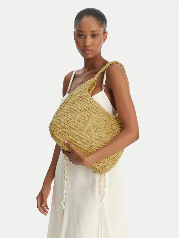 Calvin Klein Calvin Klein Torbica Bold Ck Raffia Lg Shoulder Bag LV04F3448G Bež
