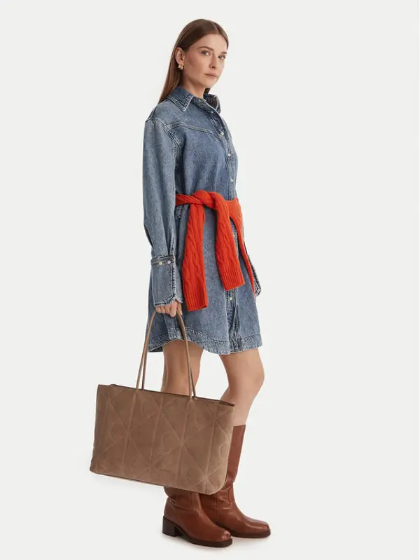 Calvin Klein Calvin Klein Torbica Emblem Aop Embossed Suede Tote LV04F3334G Bež