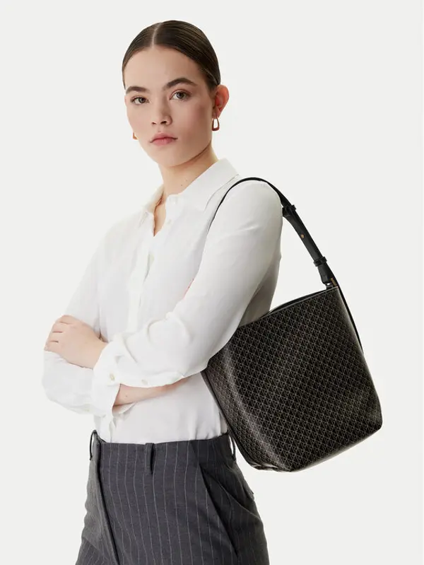 Calvin Klein Calvin Klein Torbica Emblem Aop Medium Bucket LV04F3365G Crna