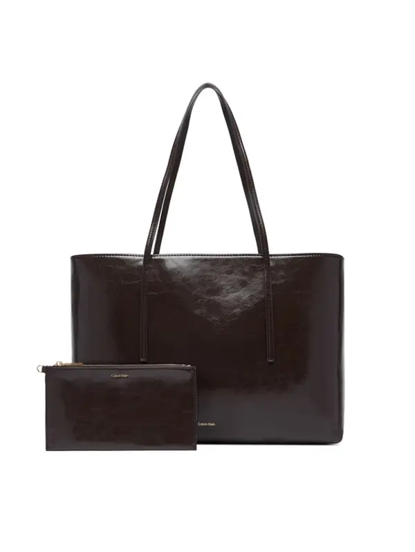 Calvin Klein Calvin Klein Torbica Foil Logo Glossy Tote W/ Pouch LV04F3537G Smeđa