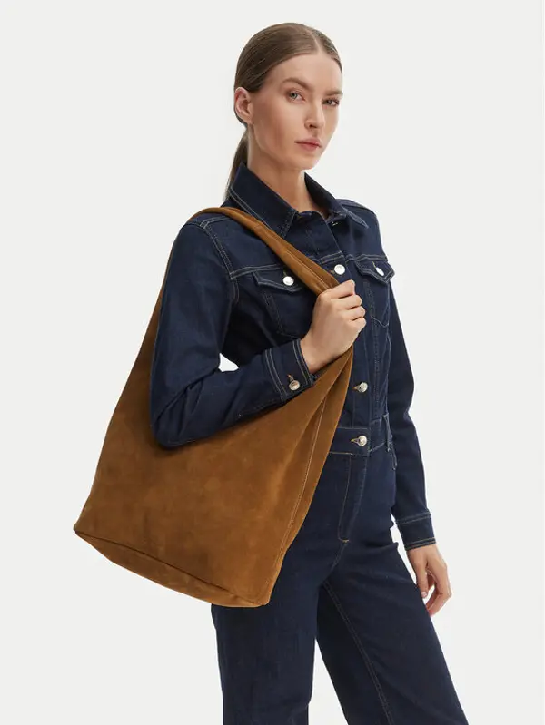 Calvin Klein Calvin Klein Torbica Slouchy Suede Leather Medium Bag LV04F3597G Smeđa