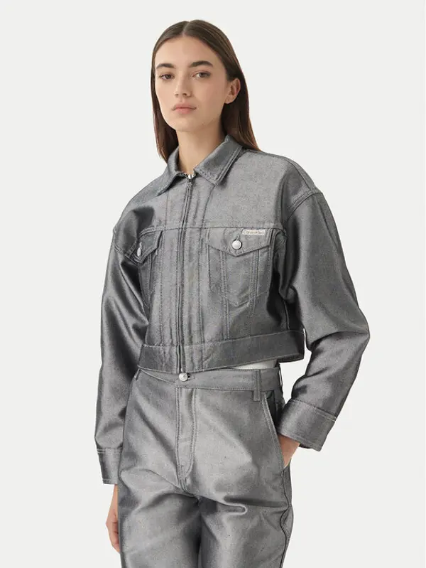 Calvin Klein Calvin Klein Traper jakna LV047E715G Srebrna Relaxed Fit