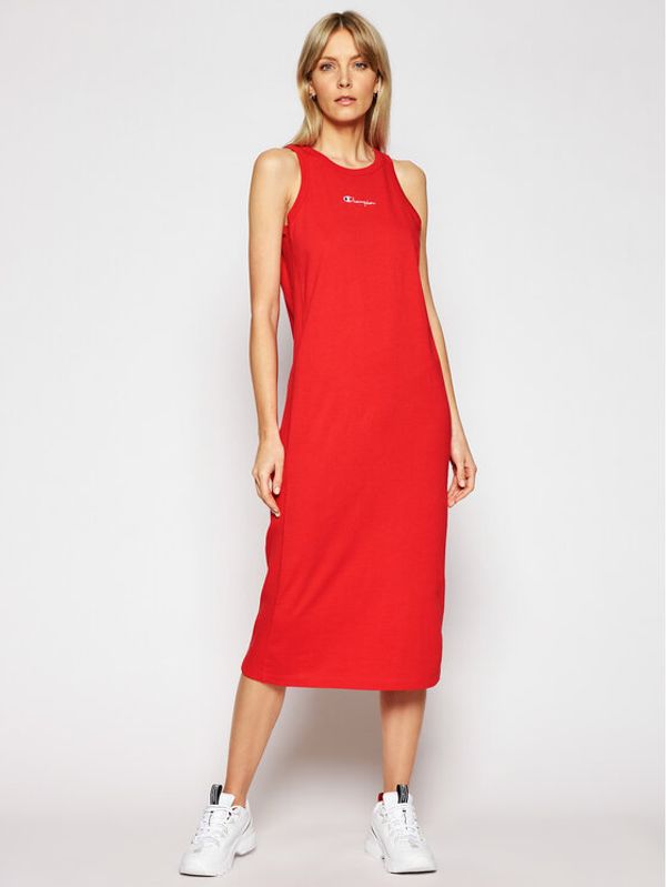 Champion Champion Haljina za svaki dan Ribbed Insert Script Logo 112742 Crvena Regular Fit