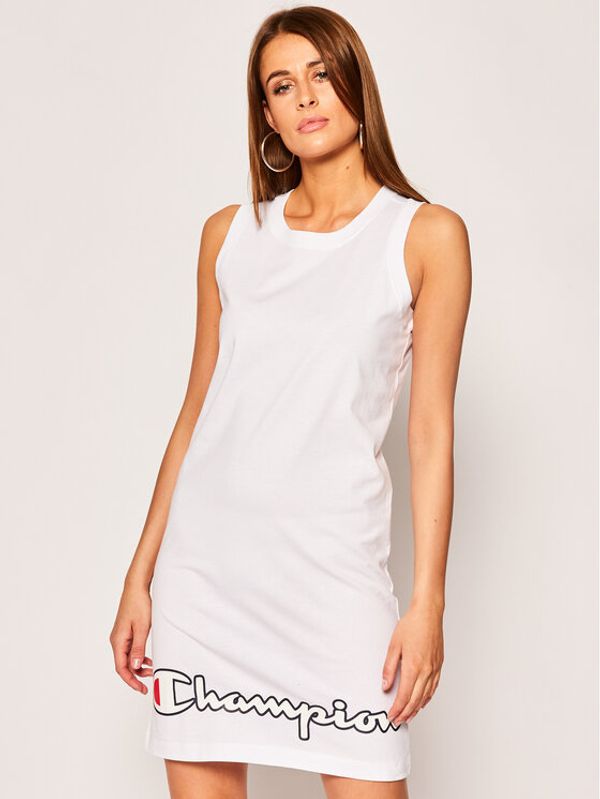 Champion Champion Haljina za svaki dan Script Logo Ribbed Trim 112657 Bijela Regular Fit