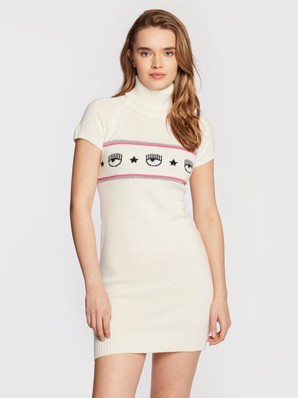 Chiara Ferragni Chiara Ferragni Džemper haljina 73CBOM96 Bijela Slim Fit