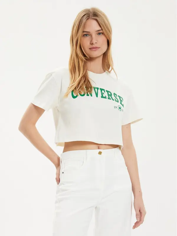 Converse Converse T-shirt W Retro Chuck Cropped Tee 10027151-A03 Écru Regular Fit