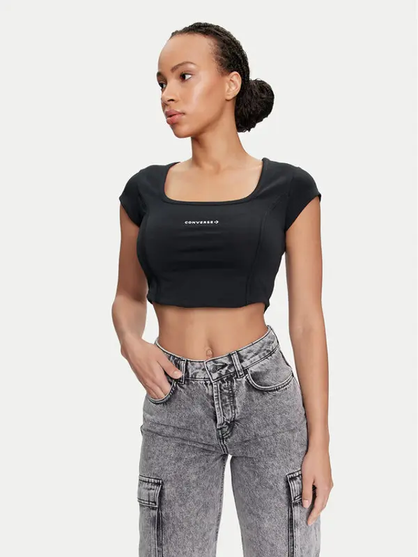 Converse Converse Top W Wordmark Corset Top 10026506-A01 Crna Slim Fit