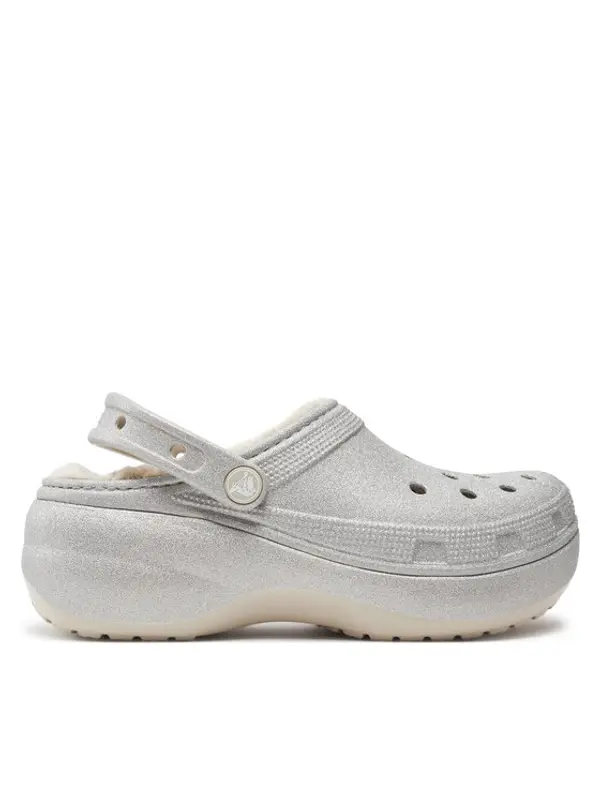 Crocs Crocs Natikače Classic Platform Glitter Lined Clog W 210413 Srebrna