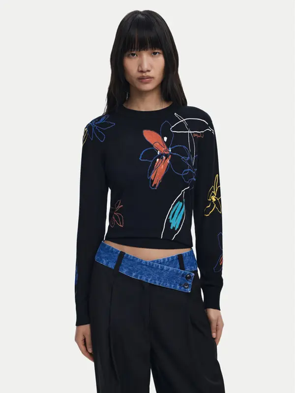 Desigual Desigual Džemper Arty 25WWJF33 Crna Regular Fit