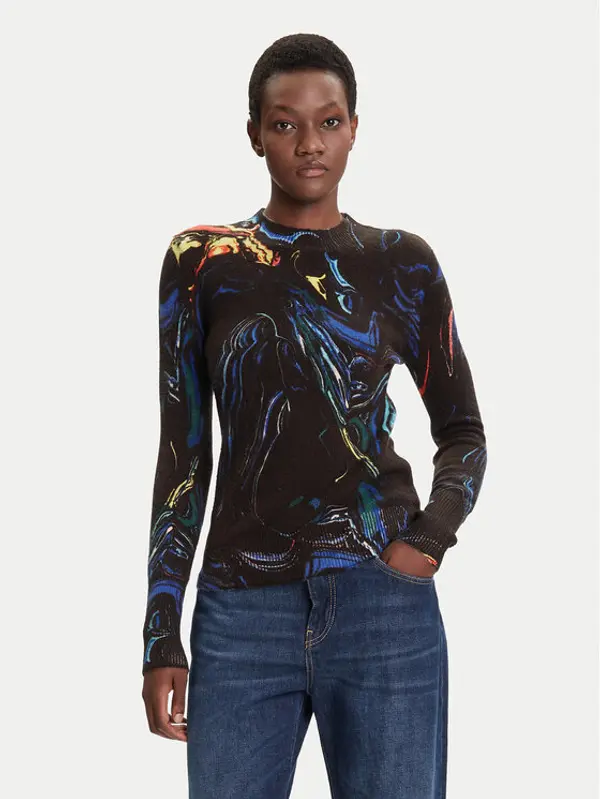 Desigual Desigual Džemper Butterfly Lacroix 25WWJF05 Crna Regular Fit