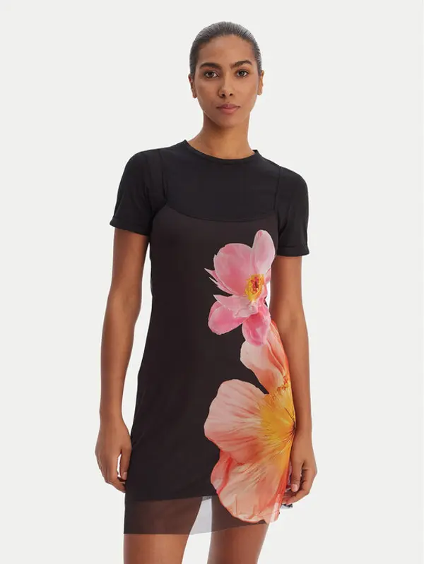 Desigual Desigual Džemper haljina 26SWVK20 Crna Slim Fit