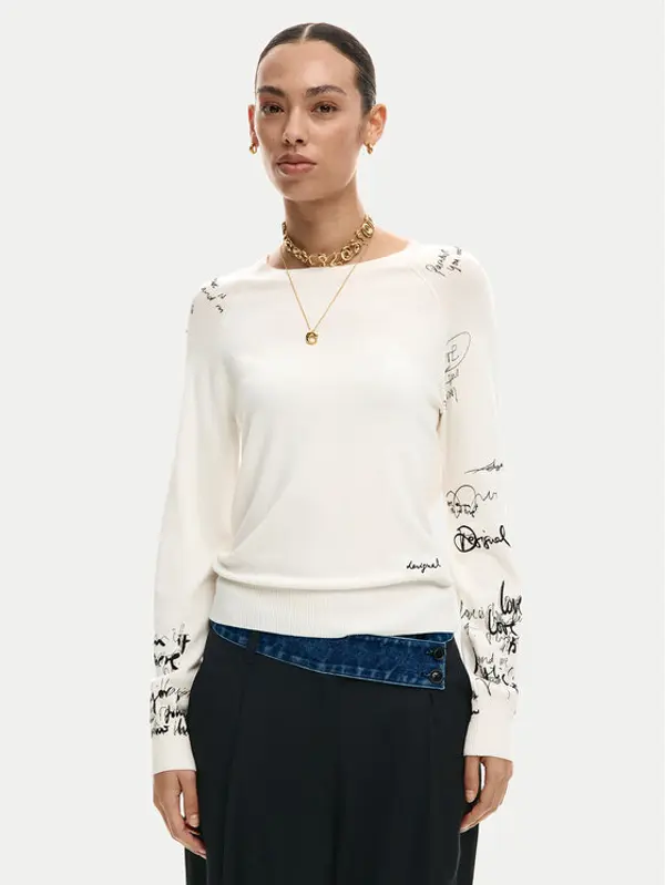Desigual Desigual Džemper Marquette 26SWJF10 Écru Regular Fit