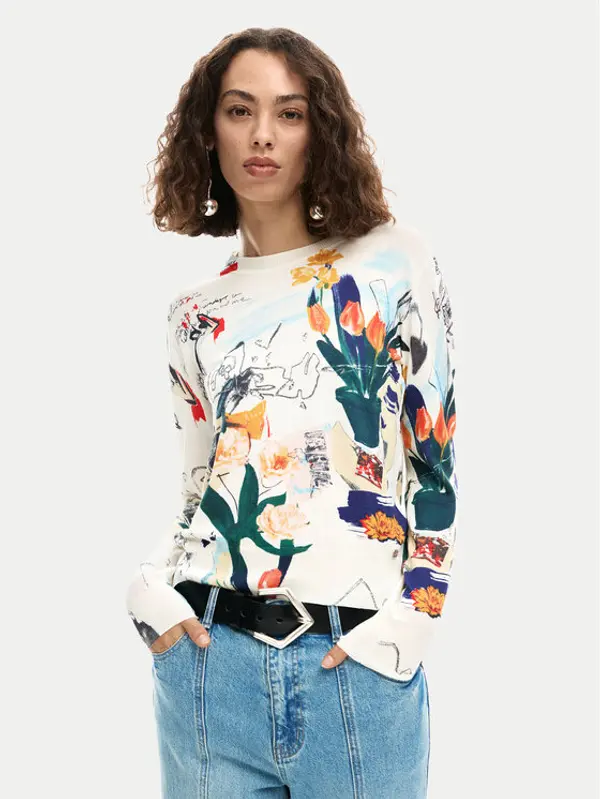 Desigual Desigual Džemper Nantes Lacroix 26SWJF35 Écru Regular Fit