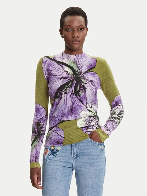 Desigual Desigual Džemper Orquidea Lacroix 25WWJF42 Zelena Regular Fit