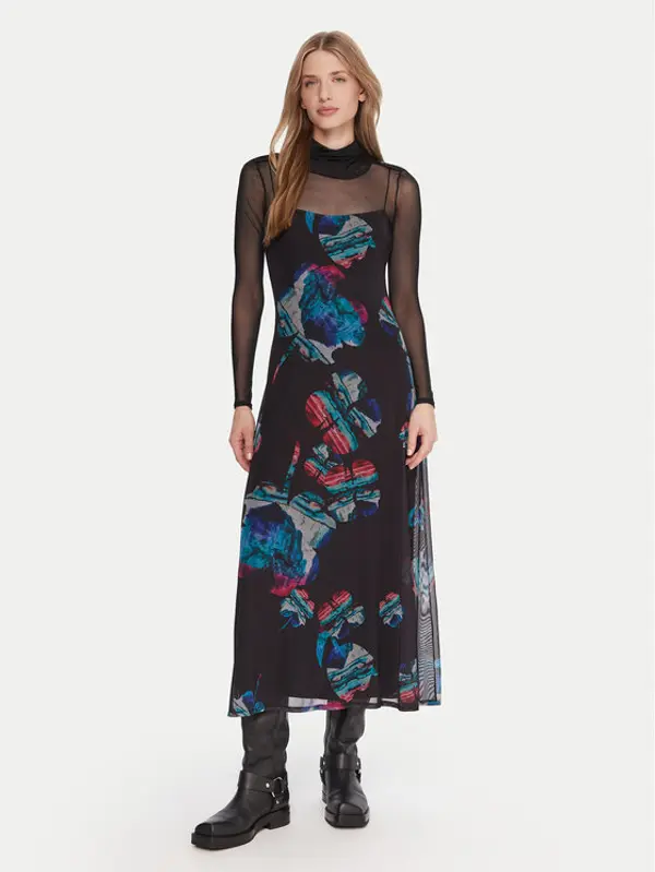 Desigual Desigual Haljina za svaki dan Watercolor Lacroix 25WWVK03 Crna Regular Fit
