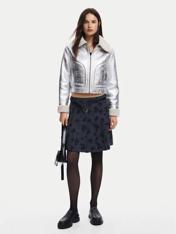 Desigual Desigual Jakna od imitacije kože Londres 24WWEW32 Srebrna Regular Fit