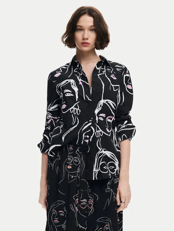 Desigual Desigual Košulja Faces 24WWCW34 Crna Regular Fit