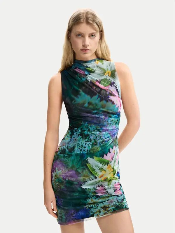 Desigual Desigual Ljetna haljina Carrington 26SWVK40 Zelena Slim Fit