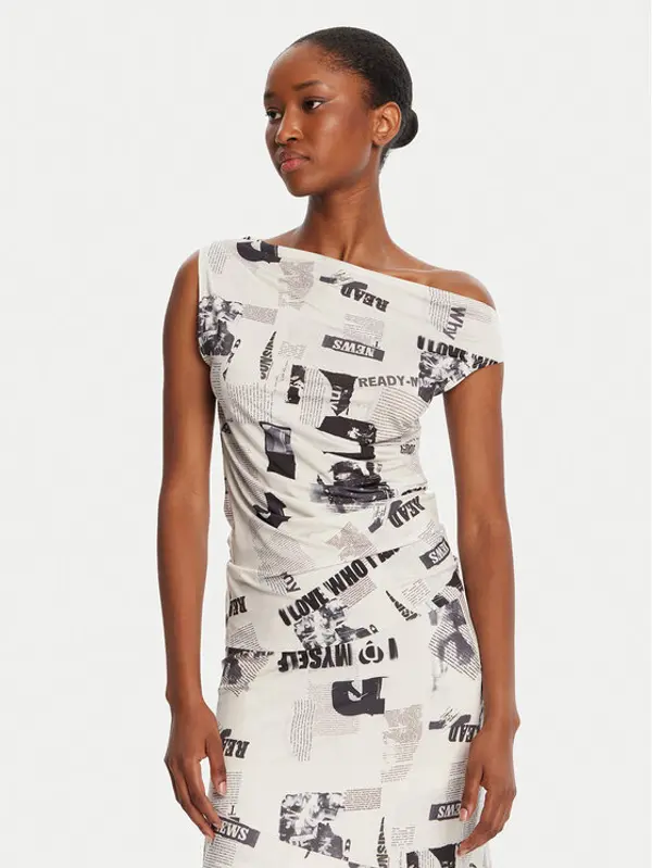 Desigual Desigual Majica Breaking News 25WWTK10 Écru Regular Fit