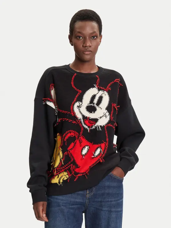 Desigual Desigual Majica dugih rukava Hello Mickey 25WWSK14 Crna Regular Fit