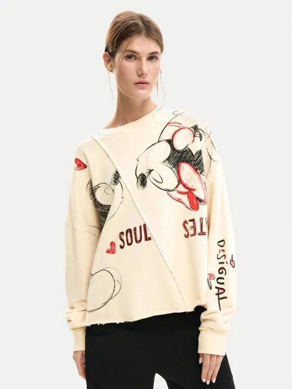 Desigual Desigual Majica dugih rukava Muak Mickey 26SWSK17 Bež Relaxed Fit