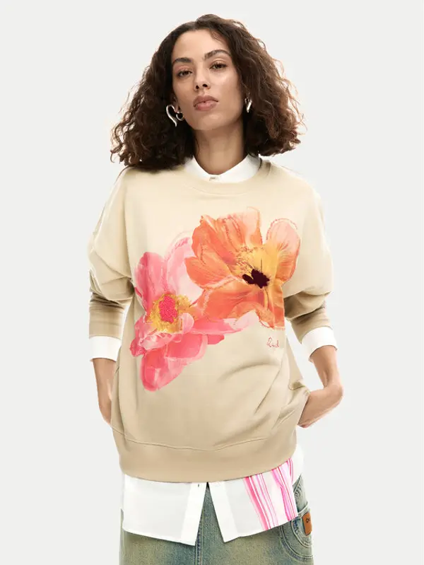 Desigual Desigual Majica dugih rukava Noah 26SWSK05 Bež Regular Fit