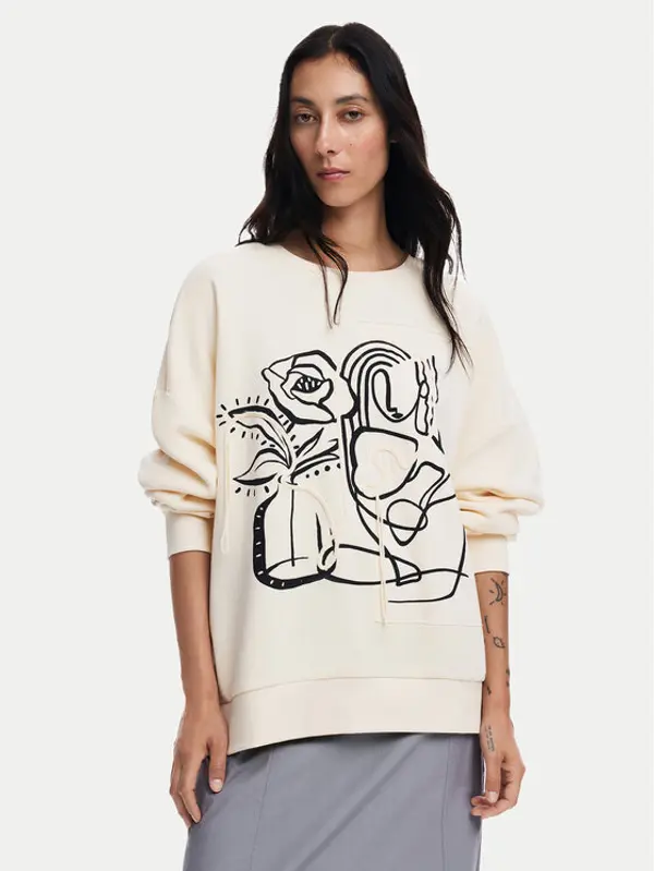 Desigual Desigual Majica dugih rukava Patch 24WWSK06 Écru Oversize