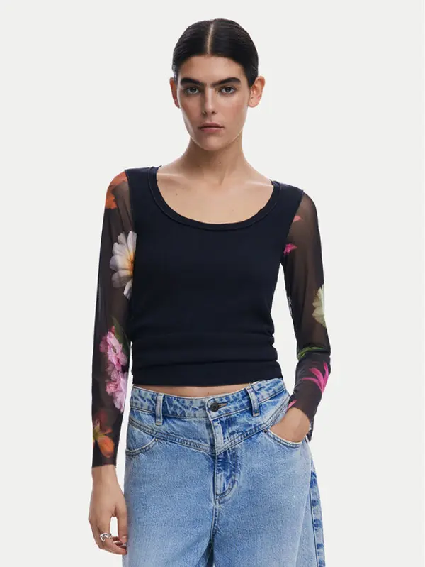 Desigual Desigual Majica Flint 25SWTK93 Crna Slim Fit